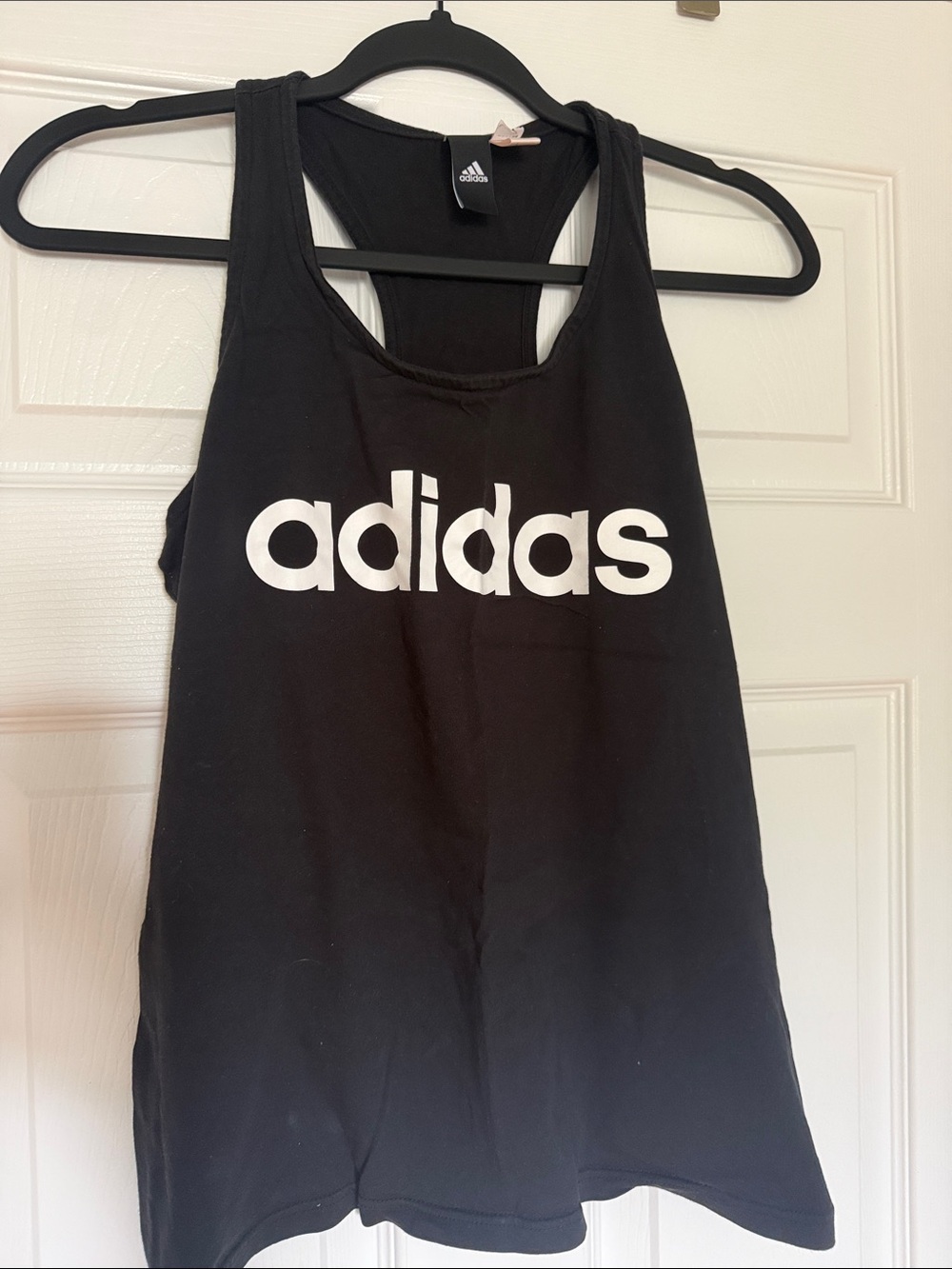 adidas Black Logo Racerback Tank with White Wordmark
